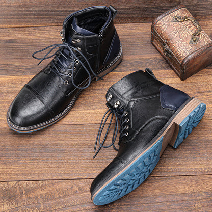 Nolan | Men’s Ankle Leather Boots with Cap Toe and Lace Closure