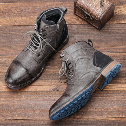 Nolan | Men’s Ankle Leather Boots with Cap Toe and Lace Closure