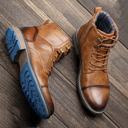 Nolan | Men’s Ankle Leather Boots with Cap Toe and Lace Closure