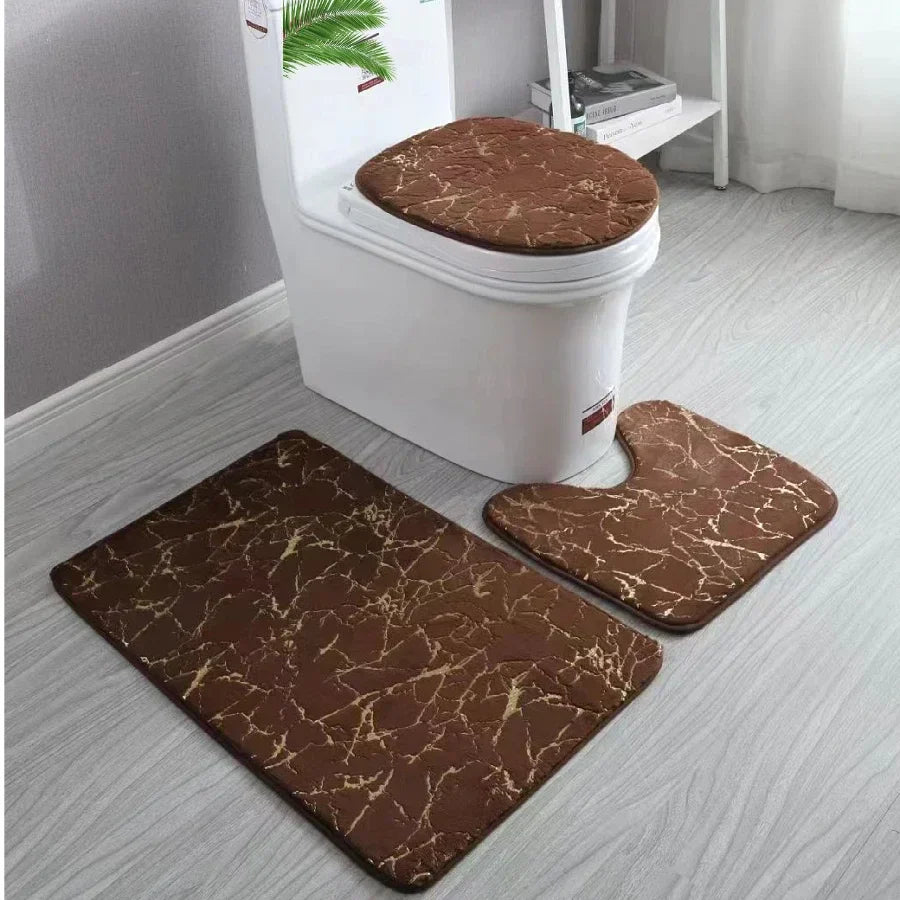 EchoGold Bath Ensemble | Non-Slip Toilet Cover & Floor Mat