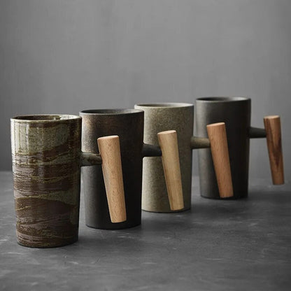 Latte Mug Ceramic | Coffee Cup with Wooden Handle