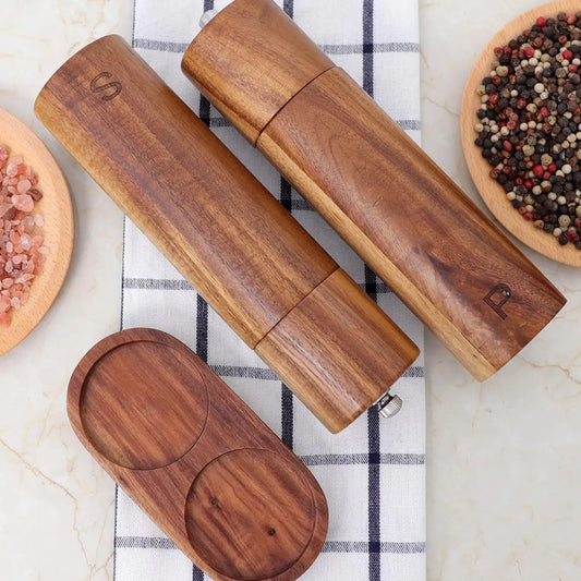 GrainGourmet Mill Set | Luxe Wood Salt & Pepper Grinders with Precision Twist