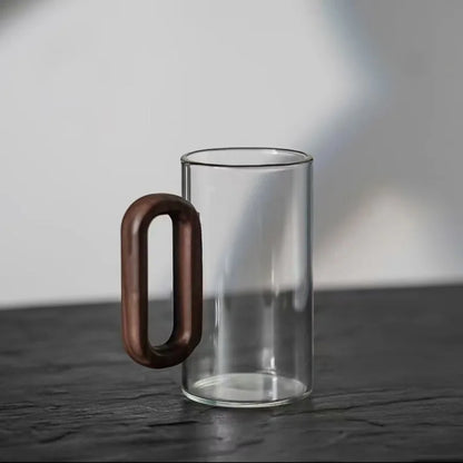 Heat-Safe Glass Mug | Rustic Wooden Handle