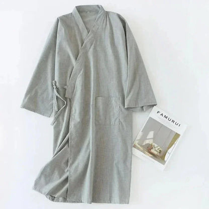 NocturneCotton Men’s Kimono | Breathable 2024 Nightgown with Classic Belted Comfort