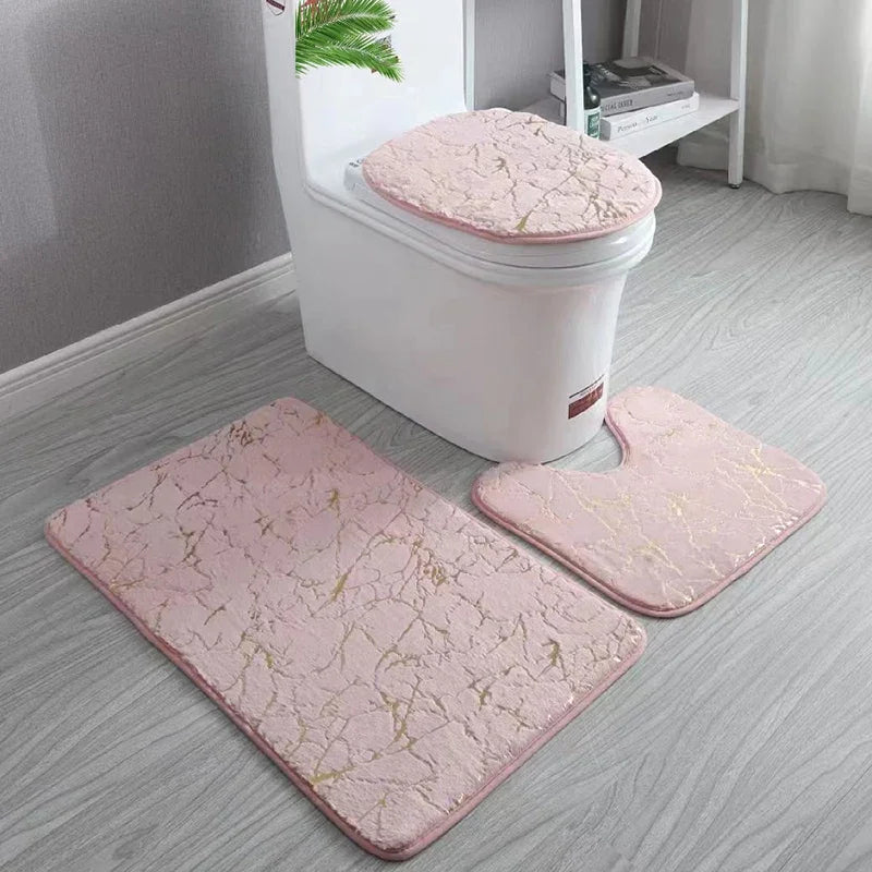 EchoGold Bath Ensemble | Non-Slip Toilet Cover & Floor Mat