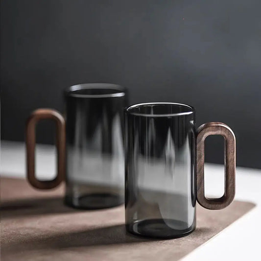 Heat-Safe Glass Mug | Rustic Wooden Handle