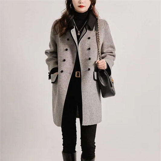 Eleanor | Women’s Wool Trench Coat with Double-Breasted Patchwork