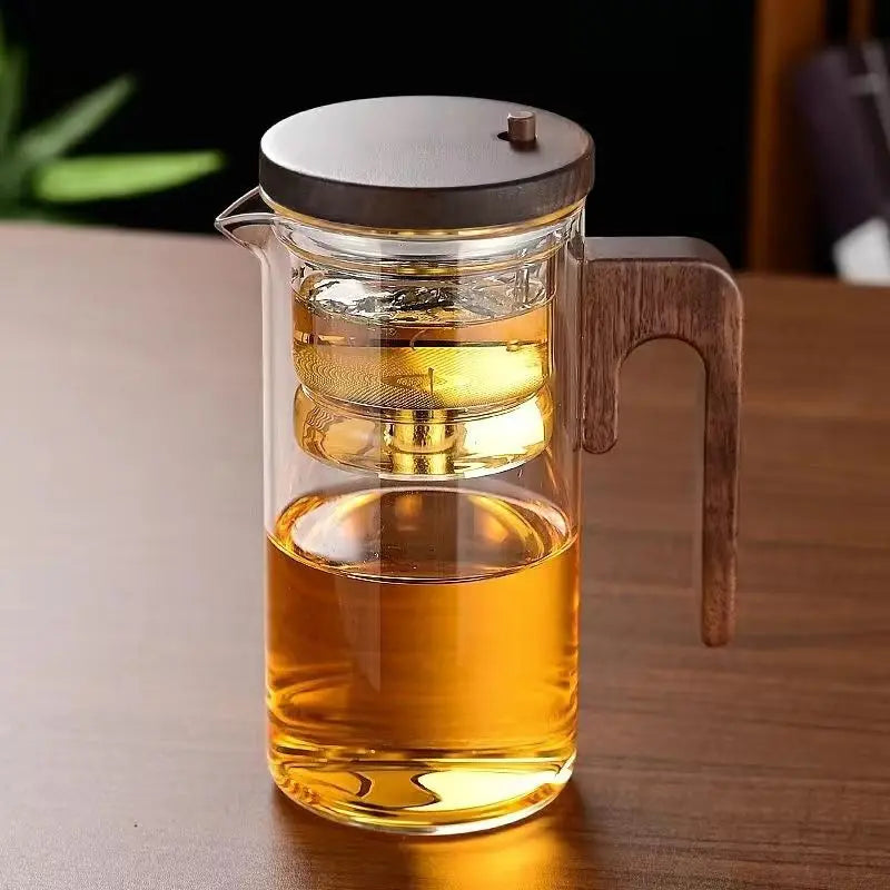 Tea Infuser Kettle | Glass Teapot with Wooden Handle Accent