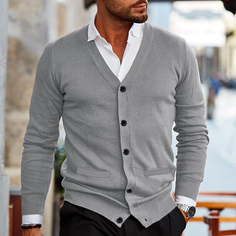 Noah | Men’s Solid V-Neck Button-Up Cardigan Sweater