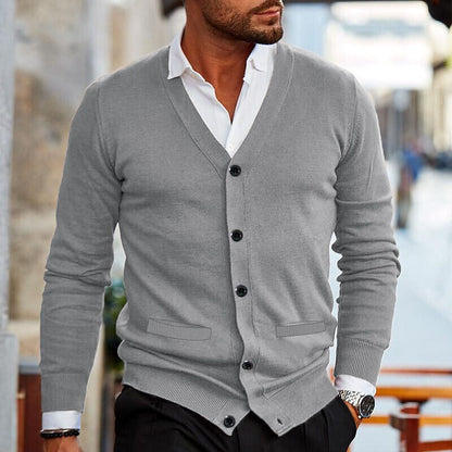 Noah | Men’s Solid V-Neck Button-Up Cardigan Sweater