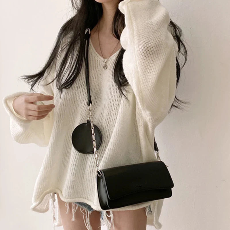 Leah | Women’s Casual Loose Knit V-Neck Sweater