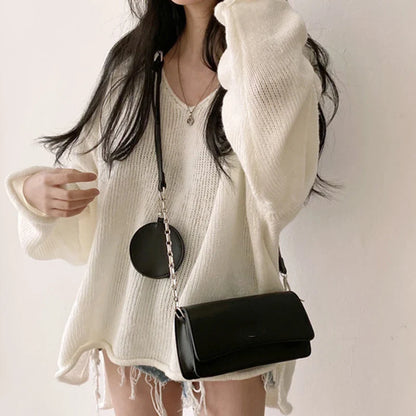 Leah | Women’s Casual Loose Knit V-Neck Sweater