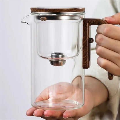 Tea Infuser Kettle | Glass Teapot with Wooden Handle Accent