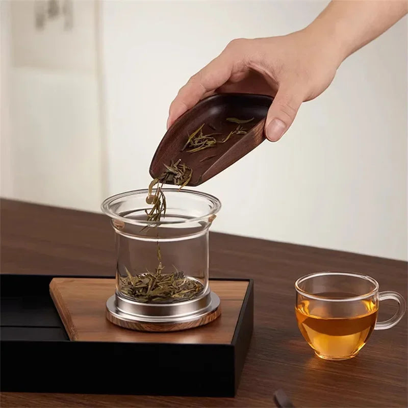 Tea Infuser Kettle | Glass Teapot with Wooden Handle Accent
