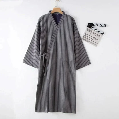 NocturneCotton Men’s Kimono | Breathable 2024 Nightgown with Classic Belted Comfort