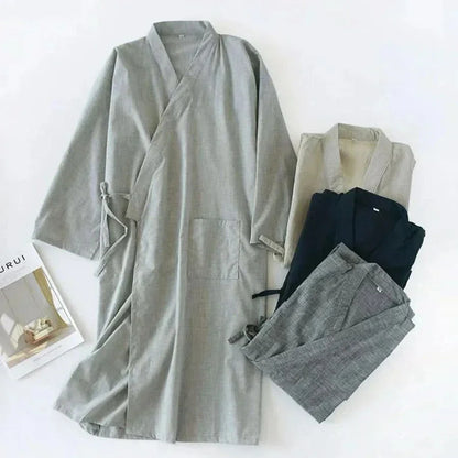 NocturneCotton Men’s Kimono | Breathable 2024 Nightgown with Classic Belted Comfort
