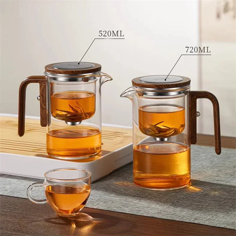 Tea Infuser Kettle | Glass Teapot with Wooden Handle Accent
