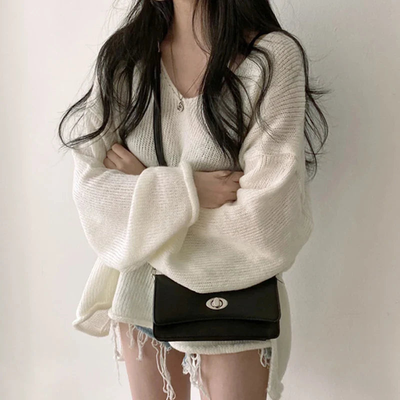 Leah | Women’s Casual Loose Knit V-Neck Sweater