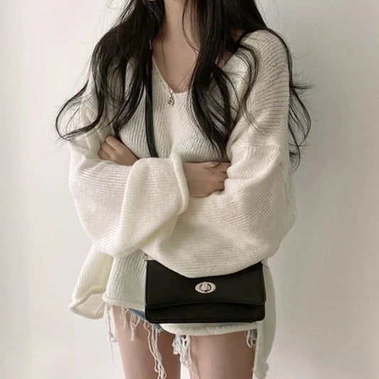 Leah | Women’s Casual Loose Knit V-Neck Sweater