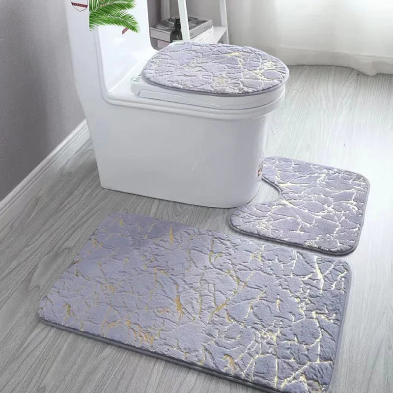 EchoGold Bath Ensemble | Non-Slip Toilet Cover & Floor Mat