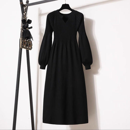 Adeline | Women’s Elegant Midi Dress with Long Puff Sleeves