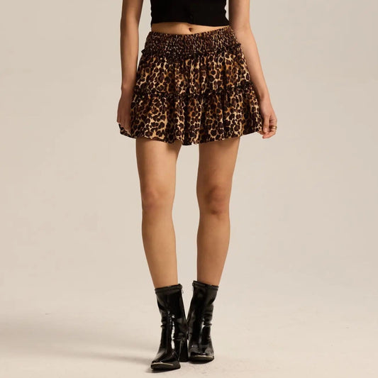 Sabrina | Women’s Flowy Leopard Ruffle Midi Skirt