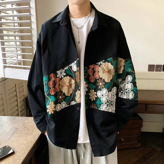 Terrence | Men’s Casual Street Jacket with Heritage Flower Patch