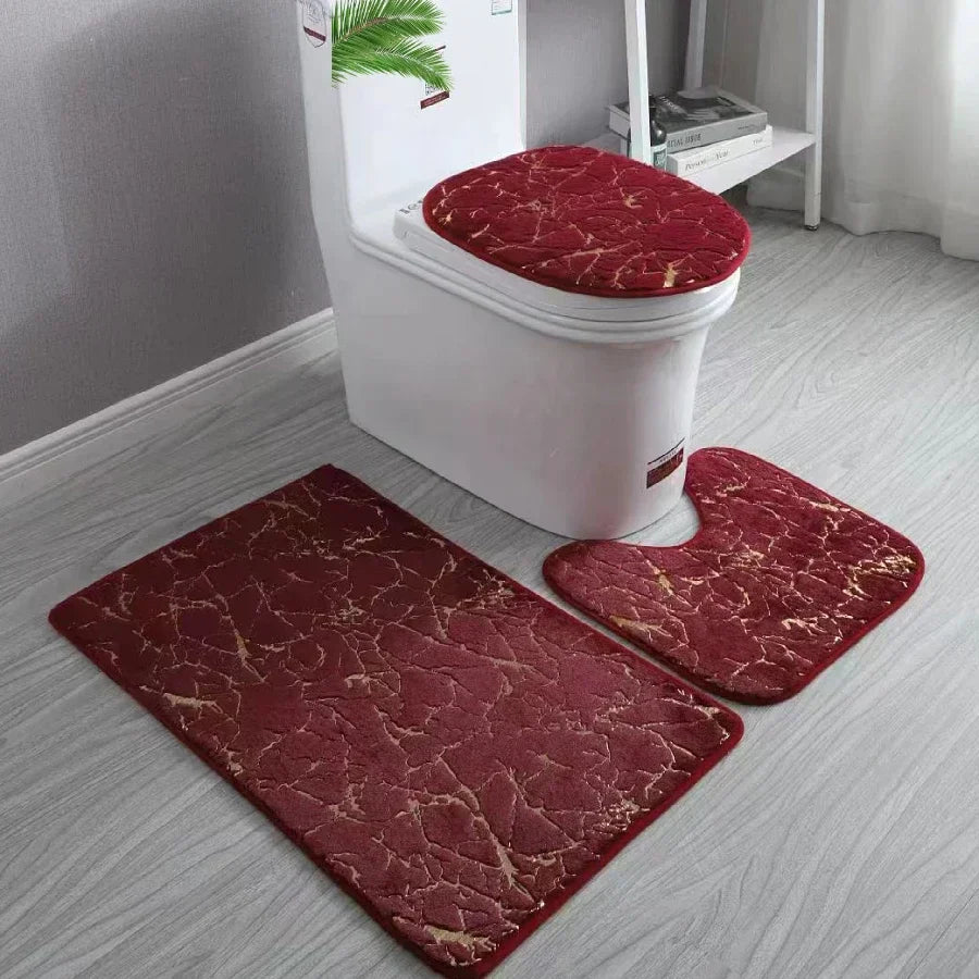 EchoGold Bath Ensemble | Non-Slip Toilet Cover & Floor Mat