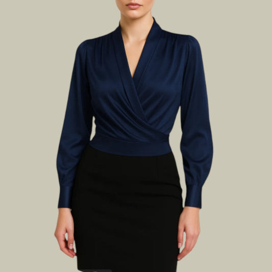 Faye | Women’s Wrap Front Long Sleeve Satin Blouse
