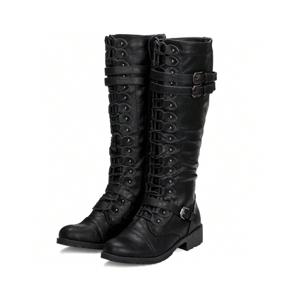 Tessa | Women’s Knee-High Lace-Up Boots with Buckles