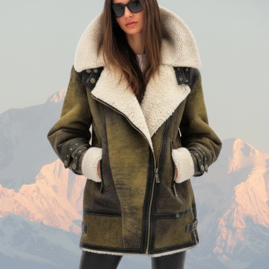 Giselle | Women’s Shearling Aviator Jacket in Faux Sheepskin Leather