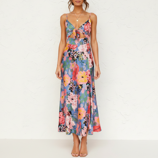 Marin | Women’s Wedding Guest Floral Maxi Dress with Strappy Neckline