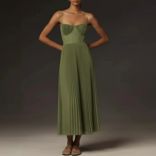 Delphine | Women’s Pleated Strappy Maxi Dress