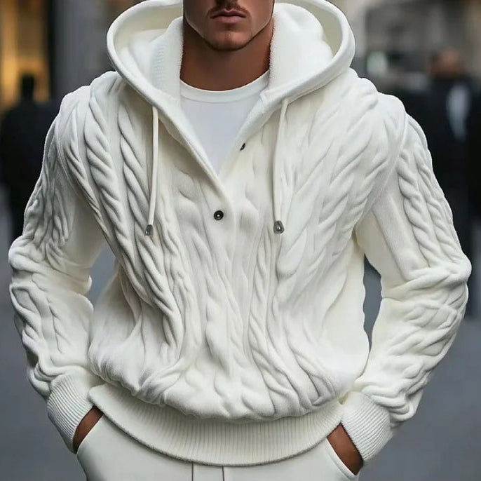 Spencer | Men’s Wool Blend Hoodie with Cable Knit and Button