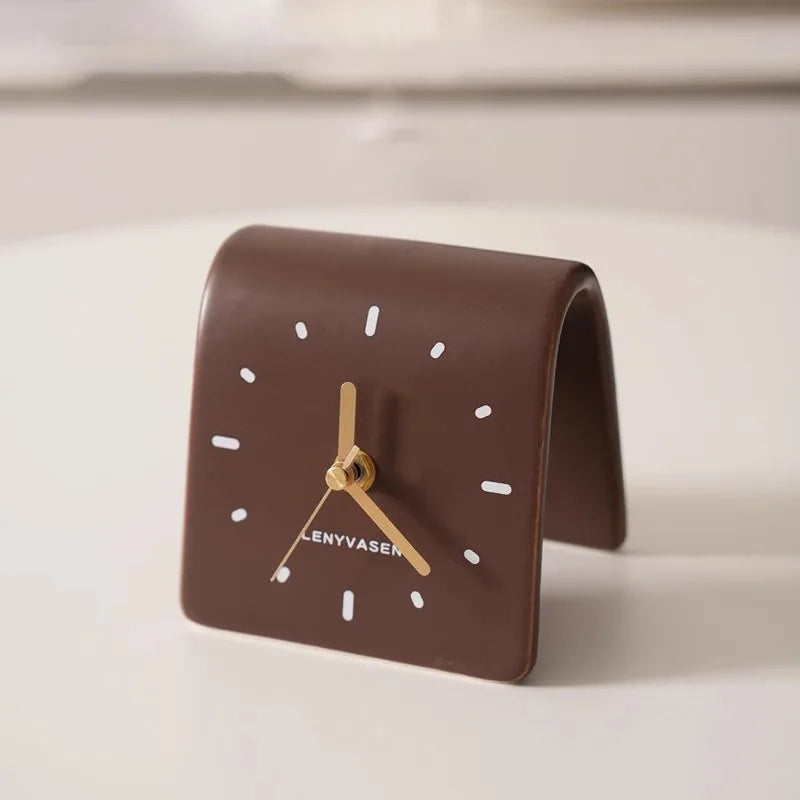 TerraForma Table Clock | Handcrafted Ceramic Charm in Mocha Brown