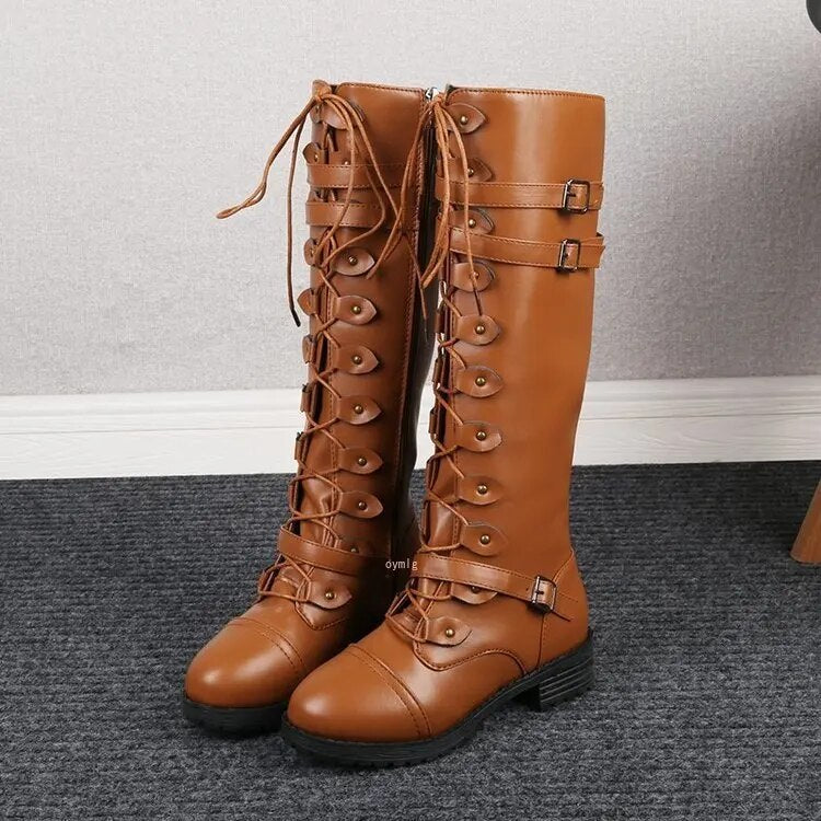 Tessa | Women’s Knee-High Lace-Up Boots with Buckles