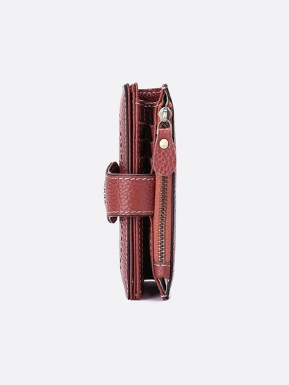 Stylish Women's Wallet in Red Cowhide Leather with RFID Protection and Floral Pattern – Ample Storage and Durable Design 3