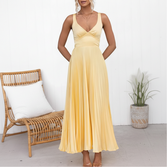 Ophelia | Women’s Pleated V-Neck Maxi Dress