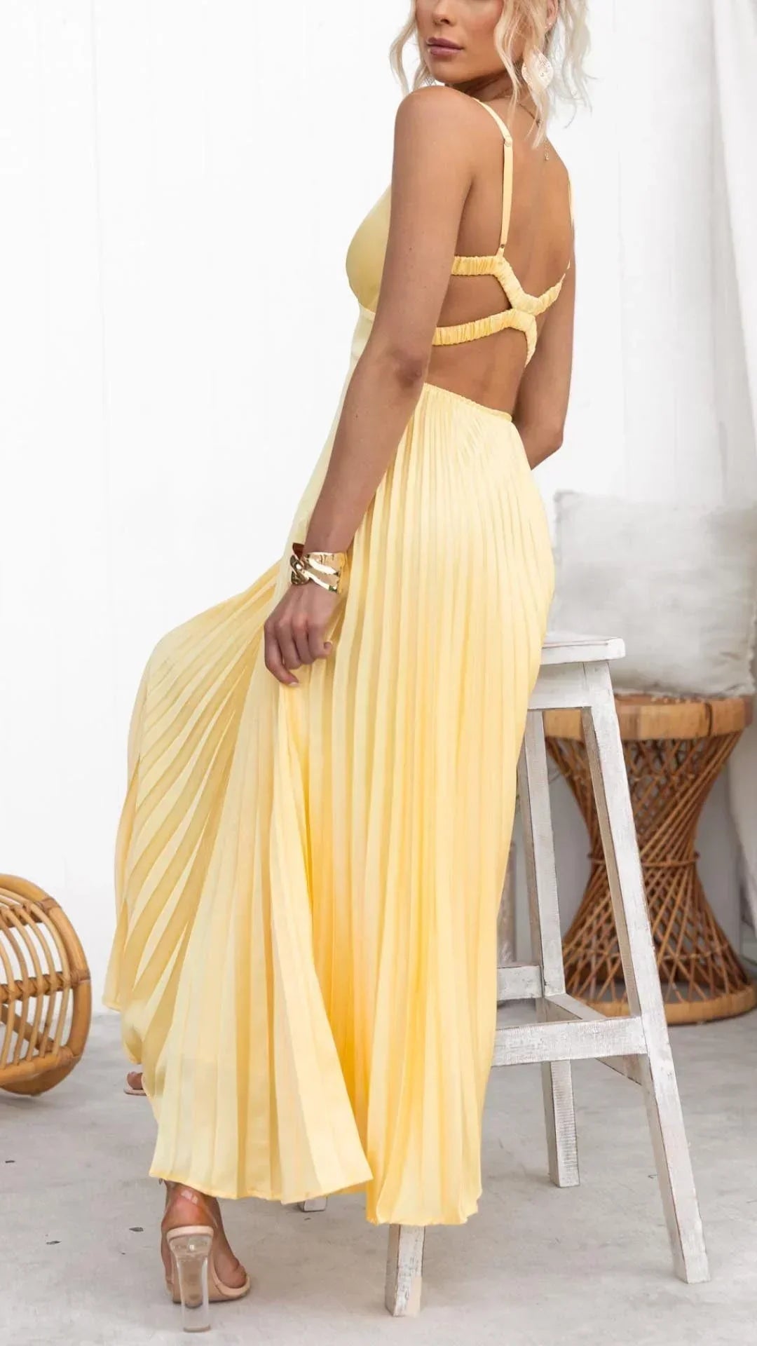 Ophelia | Women’s Pleated V-Neck Maxi Dress