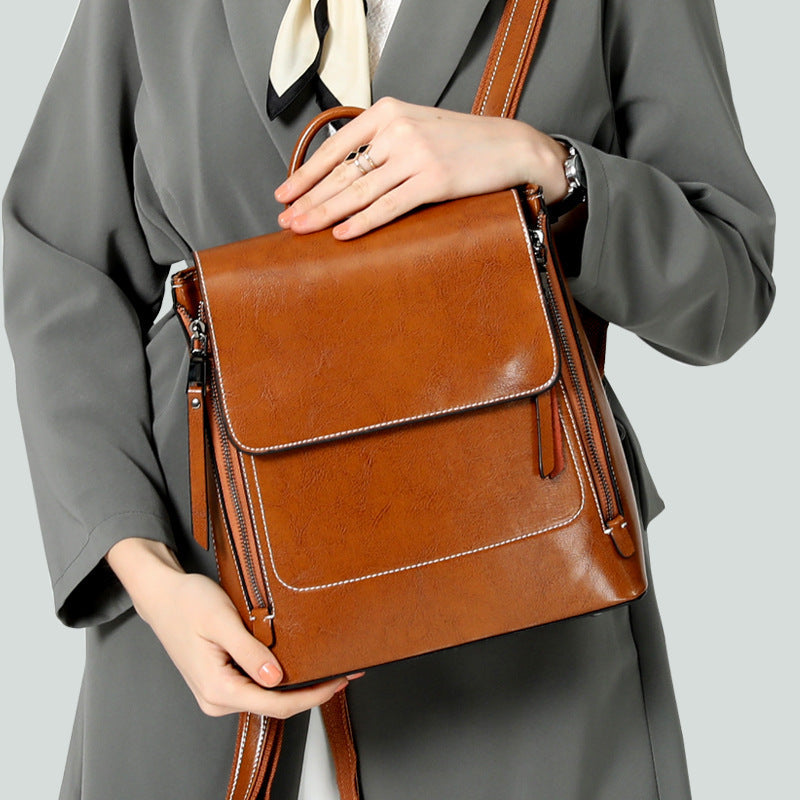 Retro Style | Women's Leather Backpack with Adjustable Straps and Ample Storage-2