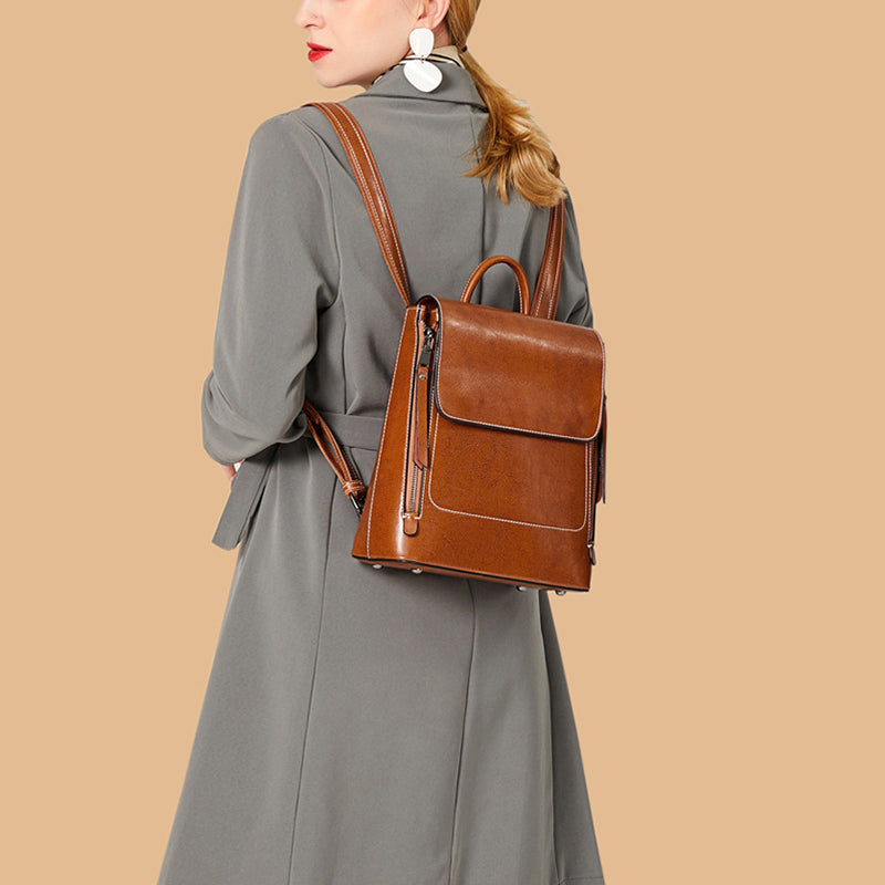 Retro Style | Women's Leather Backpack with Adjustable Straps and Ample Storage-4