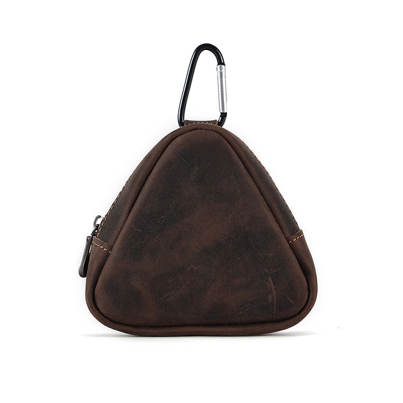 Triangular Leather Coin Purse – Durable Crazy Horse Leather with Zipper Closure for Coins and Small Essentials 0