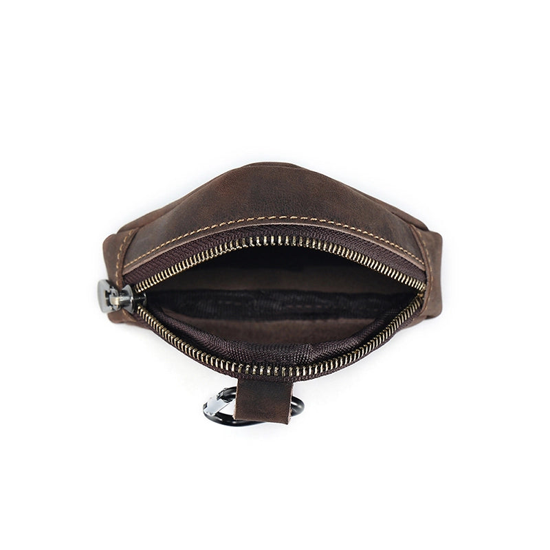 Triangular Leather Coin Purse – Durable Crazy Horse Leather with Zipper Closure for Coins and Small Essentials 1