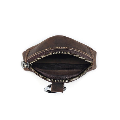 Triangular Leather Coin Purse – Durable Crazy Horse Leather with Zipper Closure for Coins and Small Essentials 1