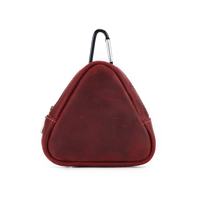 Triangular Leather Coin Purse – Durable Crazy Horse Leather with Zipper Closure for Coins and Small Essentials 10