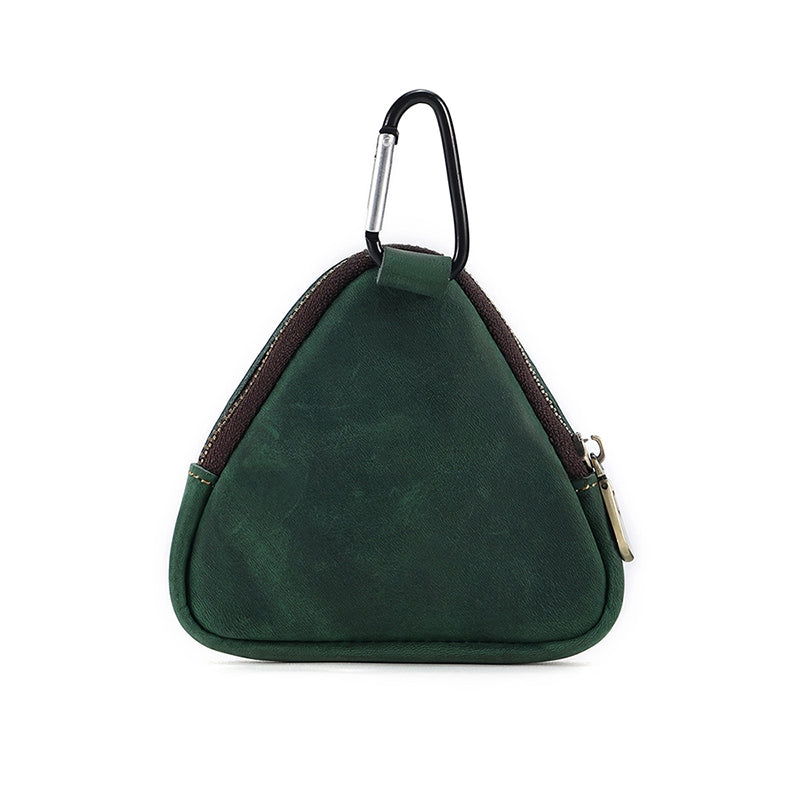 Triangular Leather Coin Purse – Durable Crazy Horse Leather with Zipper Closure for Coins and Small Essentials 11