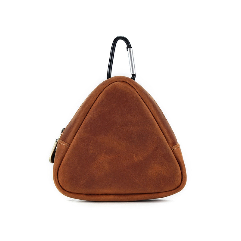 Triangular Leather Coin Purse – Durable Crazy Horse Leather with Zipper Closure for Coins and Small Essentials 12