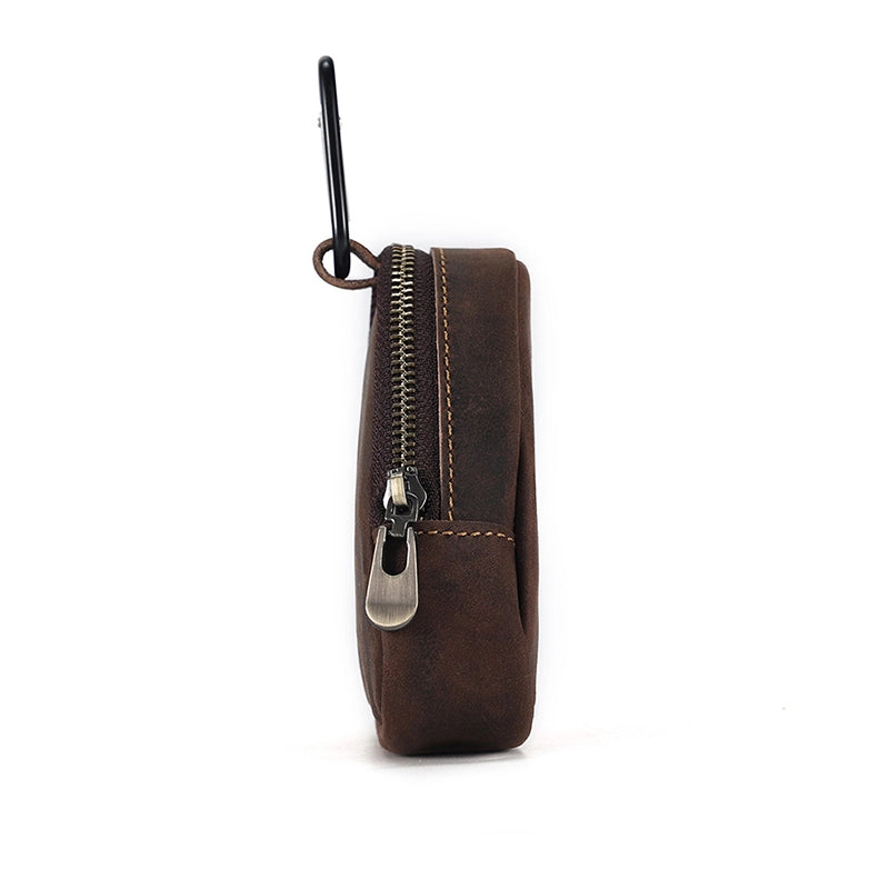 Triangular Leather Coin Purse – Durable Crazy Horse Leather with Zipper Closure for Coins and Small Essentials 4