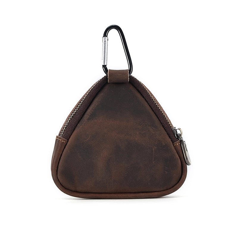 Triangular Leather Coin Purse – Durable Crazy Horse Leather with Zipper Closure for Coins and Small Essentials 5