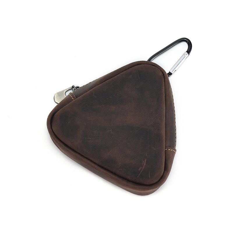 Triangular Leather Coin Purse – Durable Crazy Horse Leather with Zipper Closure for Coins and Small Essentials 7